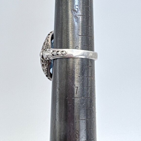 VTG Sterling Silver 925 Blue Cubic Zirconia Rope Border Statement Ring Size 6 - Picture 11 of 12